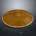 Circular Copper Colored Metal Object With Textured Surface And Green Light Spots On Dark Background
