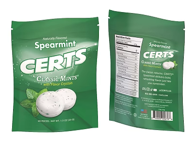 Certs Spearmint Classic Mints Naturally Flavored With Power Capsules Green Packaging 3d model