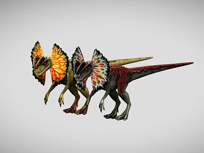 Two Colorful Crested Dinosaurs 3D Models With Vibrant Feathers And Scales 3d model