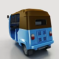 Blue Three Wheeled Motorcycle With Modern Design Brown Roof And Open Doors