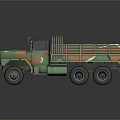 Military Camouflage Truck With Open Cargo Bed And Six Wheel Design