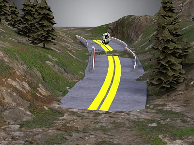 Scenic Winding Mountain Road Featuring Yellow Double Lines Among Trees And Rolling Hills 3d model