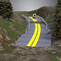 Scenic Winding Mountain Road Featuring Yellow Double Lines Among Trees And Rolling Hills