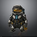 Cute Penguin In Futuristic Spacesuit With Mechanical Design And Glowing Elements On Gray Background