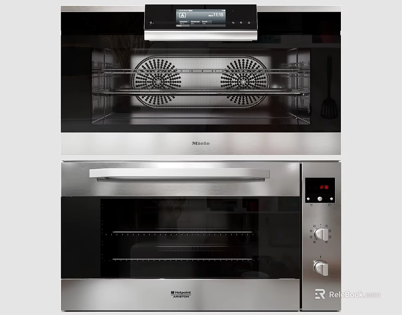 Modern Built in Kitchen Appliances With Double Ovens Digital Display And Control Knobs 3d model 