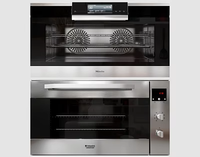 Modern Built in Kitchen Appliances With Double Ovens Digital Display And Control Knobs 3d model