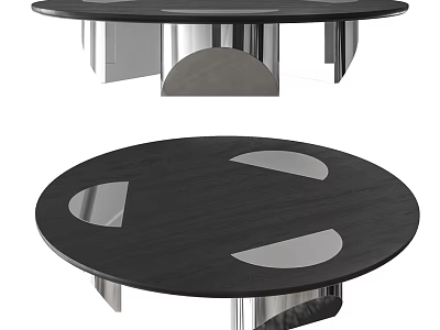 Round Black Coffee Table With Silver Metal Legs And Curved Cutout Designs 3d model