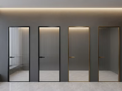 Modern Ribbed Glass Swing Doors With Black Gold Frames And Minimalist Design 3d model