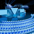 Modern Stage Design Person Standing Center San Su Sign Steps Starry Background Lighting