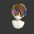 Realistic 3D Head Sculpture With Short Brown Layered Hair And Smooth White Surface