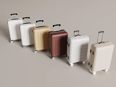 Multicolored Suitcase Combination Set With White Beige Brown And Burgundy Travel Luggage 3d model
