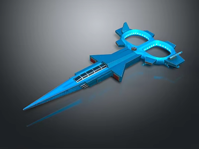 Futuristic Blue Metallic Device With Ring Shaped Structure And Pointed Design Elements 3d model