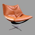 Orange Leather Modern Office Chair With Curved Backrest And Metal Star Base