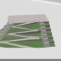 Stepped Park Landscape With Multi Level Green Lawns And Black Railings