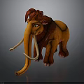 Animated Orange Mammoth with Red Mane and Long White Tusks