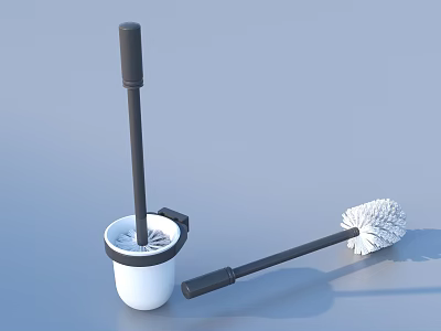 Modern Black And White Toilet Brush With Holder For Bathroom Cleaning 3d model