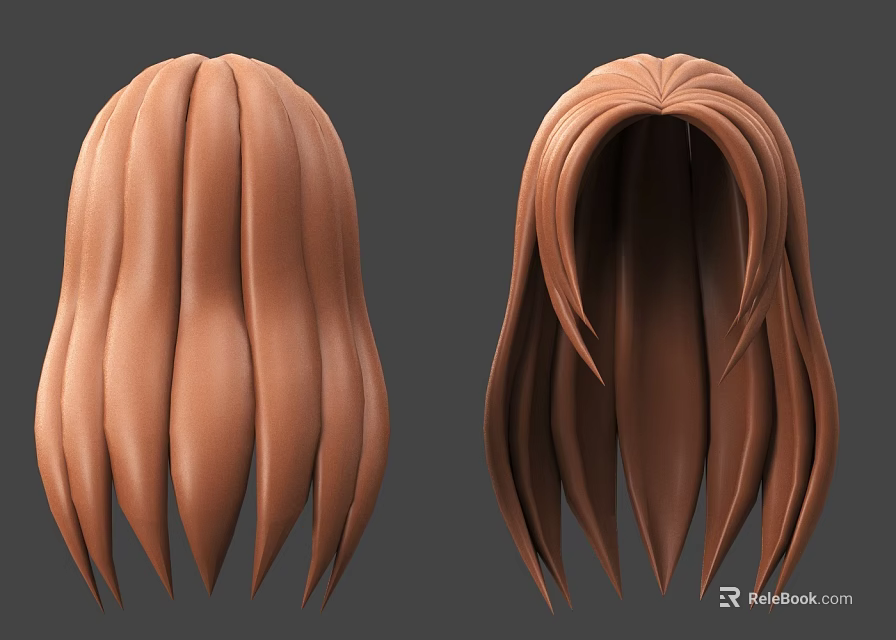 Woman With Brown Layered Long Hair Wig Featuring Natural Wave Style 3d model 