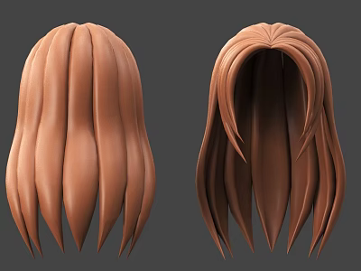 Woman With Brown Layered Long Hair Wig Featuring Natural Wave Style 3d model