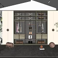 Modern Wardrobe Interior With Glass Doors Metal Frame And Decorative Storage Plants