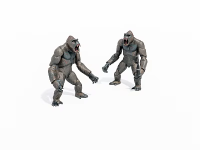 Two Detailed Gorilla Action Figures With Open Mouths And Posable Limbs 3d model