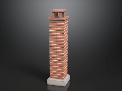 Tall Red Brick Chimney Structure With Concrete Base And Top Design 3d model