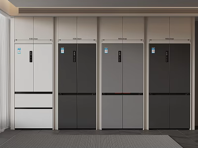 Modern Elevator Interior With Four Colored Doors And Control Panels 3d model