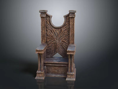 Antique Wooden Chair with Intricate Carved Patterns and Ornate Backrest Details 3d model