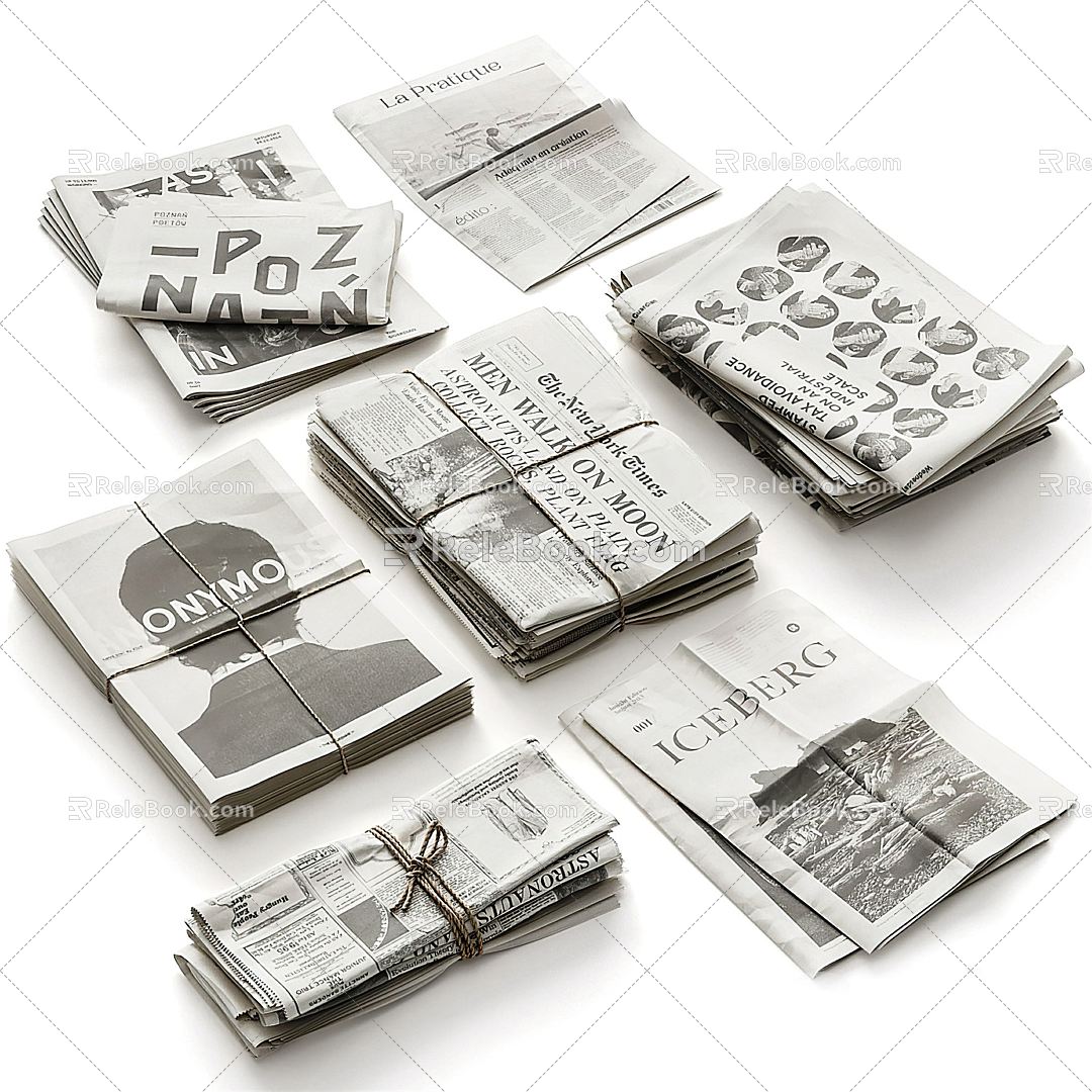 Modern newspapers, newspapers, books, ornaments, newspaper combinations 3d model