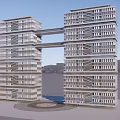 Modern Twin Office Towers With Connected Sky Bridge And Glass Facade Design