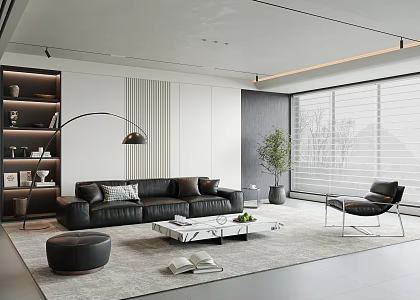 Italian Modern Living Room Large Flat Floor Living Room No Main Light Living Room Sofa Coffee Table Combination Leather Sofa Multi-Person Sofa Marble Coffee Table Sofa Background Wall Single Person 3d model