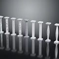 White And Gray Columns With Various Textures Arranged In A Row On Black Reflective Background 3d model