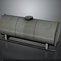Industrial Cylindrical Storage Tank With Rusty Surface And Metal Stand Top Lid