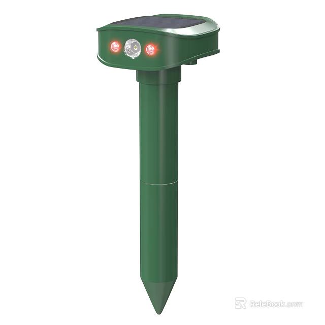 Green Pole Device With Red Indicator Lights On Top Structure 3d model 