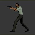 Male Character In Green Uniform Aiming With Gun In Shooting Stance