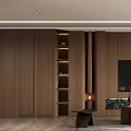 Modern Living and Dining Room Interior with Wooden Cabinets Sofa Coffee Table and Large Window