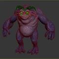 Mythical Character And Purple Monster Creature With Orange Eyes Horns Muscular Body Fierce Look