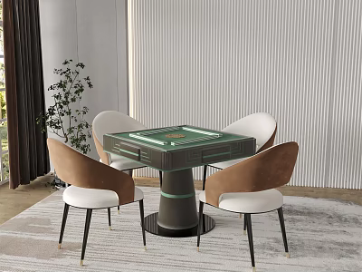 Modern Entertainment Table Interior With Green Surface Four Brown White Chairs And Black Legs 3d model
