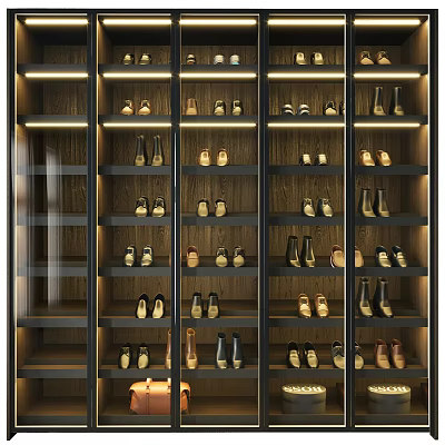 Modern Wooden Shoe Cabinet With Multiple Shelves Organized Shoes And LED Lighting 3d model