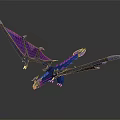 Vibrant Purple Blue Fantasy Dragon Character With Large Wings Flying In 3D Render