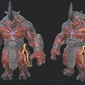 Fantasy Mythical Creature Design With Muscular Build Horned Head And Glowing Gem