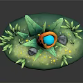 Cartoon Scene With Colorful Plant Red Orange Stem Blue Sphere Green Leaves And Stones