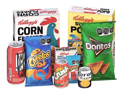 Assorted Snacks and Beverages With Doritos Cheetos Kellogg's Corn Pops and Coca Cola 3d model