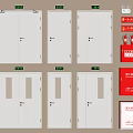 White Flush Doors With Glass and Solid Panels Alongside Fire Safety Equipment