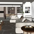 Modern Living and Dining Room Interior With Comfortable Sofa Dining Table And Green Plants