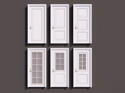White Swing Doors With Various Designs Including Glass Panels And Solid Panels 3d model