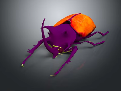 Vibrant Purple Beetle With Orange Shell And Long Antennae On Dark Background 3d model