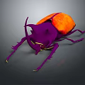 Vibrant Purple Beetle With Orange Shell And Long Antennae On Dark Background