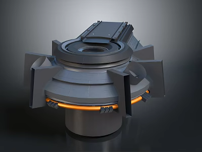 Gray Industrial Mechanical Structure With Circular Top And Orange Ring Components 3d model