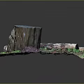 Rustic Wood Display Scene With Logs Carved Tree Stump And Mossy Grass Decorations