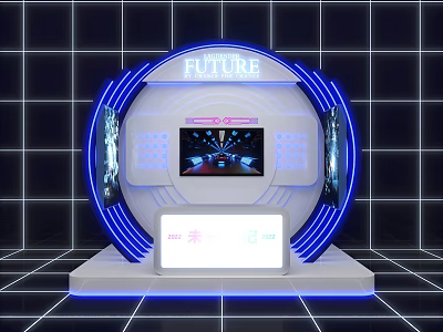 Future Themed Interactive Zone With Digital Display Blue Lighting And Interactive Counter 3d model